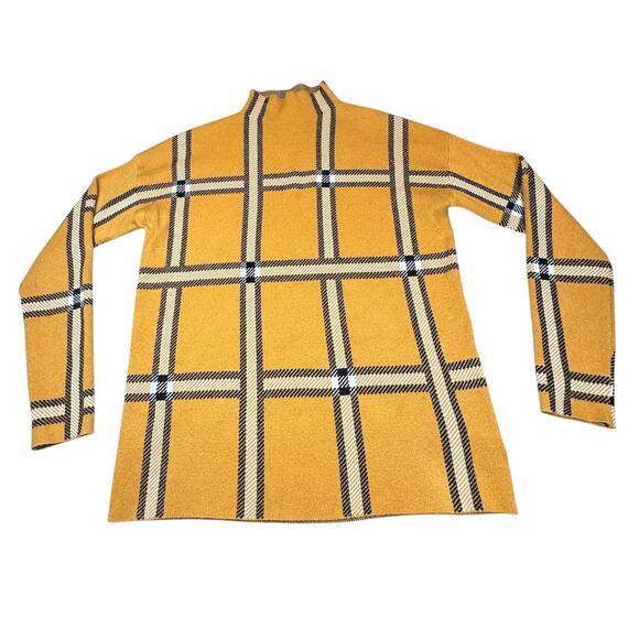 Tahari Sweaters - Tahari Sweater Womens Medium Gold White Black Plaid Mock Turtleneck Pullover